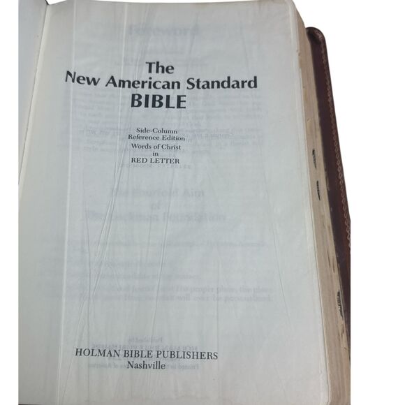 NASB Bible Side-Column Reference Red Letter Indexed Tabs Holman Leather Brown - Picture 6 of 9